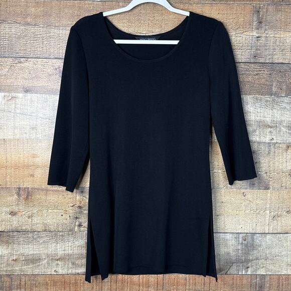 Ming Wang Tunic Top Crew Neck Crop Sleeve Solid Black Size Small - Picture 4 of 10